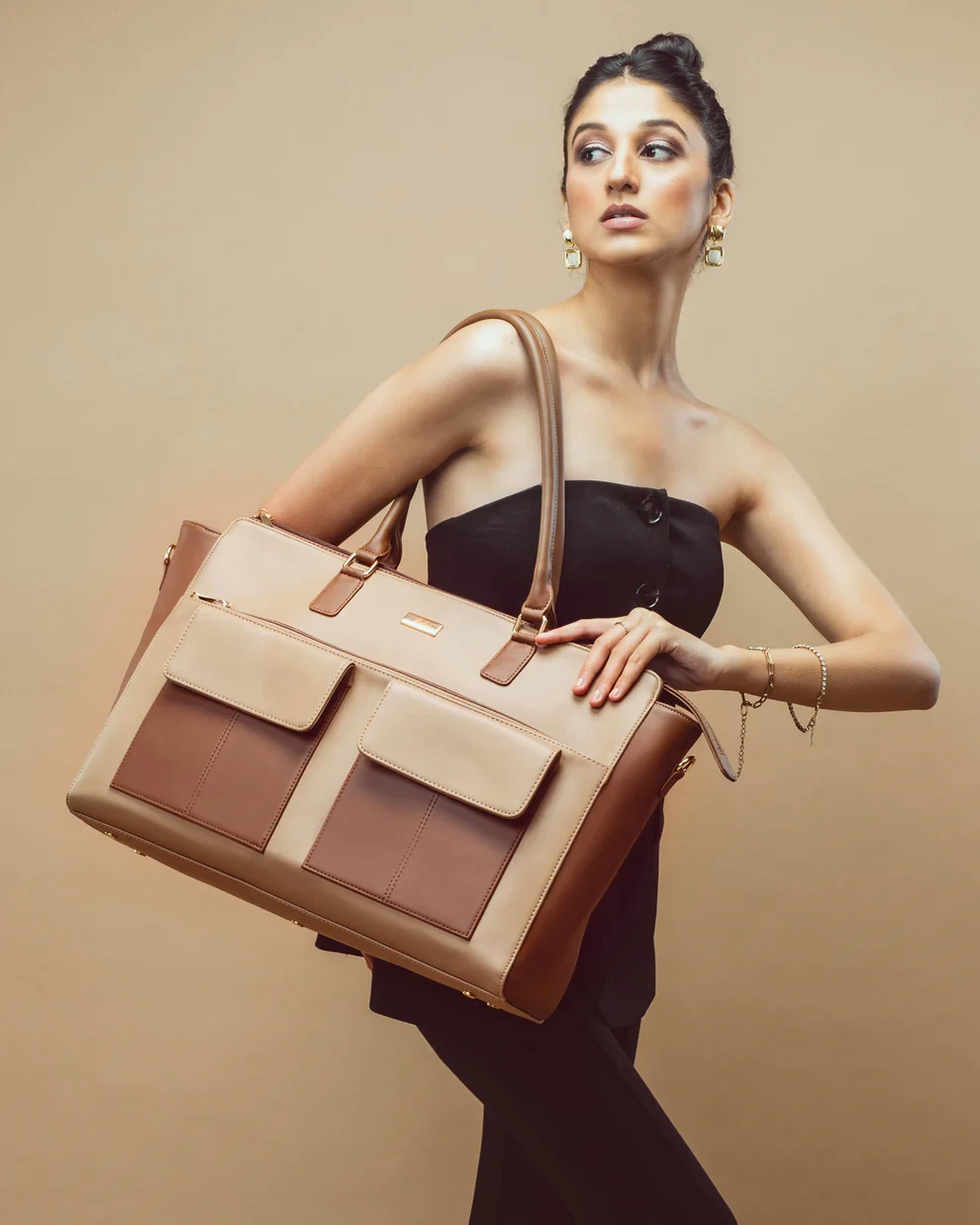 Women's Leather Woven Shoulder Bag & Matching Clutch | Top Handle Satchel Tote for Work